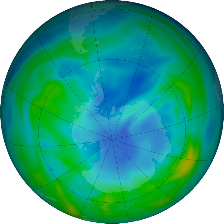 Antarctic ozone map for 31 May 2017